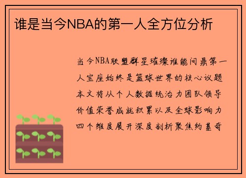 谁是当今NBA的第一人全方位分析